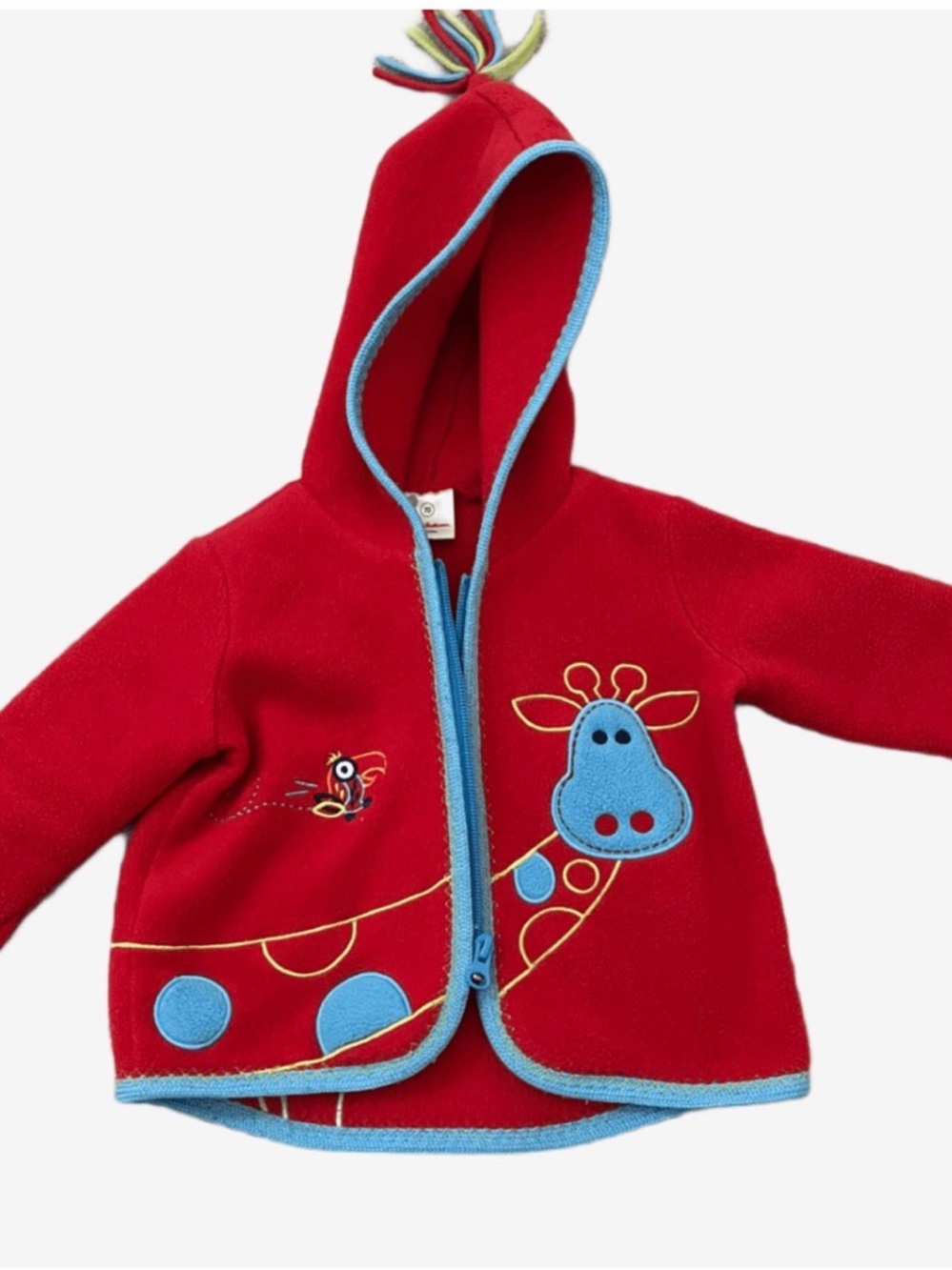 Hanna Andersson Embroided Kids Hooded Fleece Jacket with Giraffe Applique 12-18m